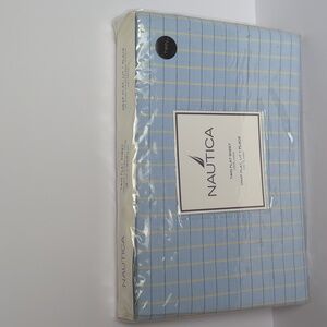 Nautical Sheet Twin Flat 100% Cotton Blue Windowpane 210 Thread Count NEW